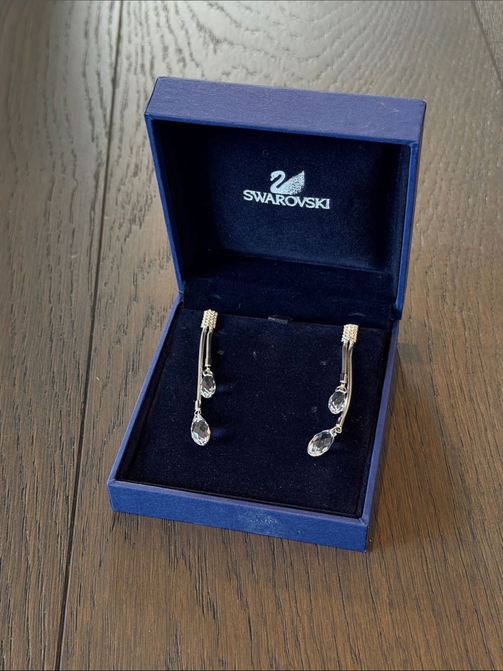 Swarovski Silver Clear Crystal Teardrop Dangle Earrings